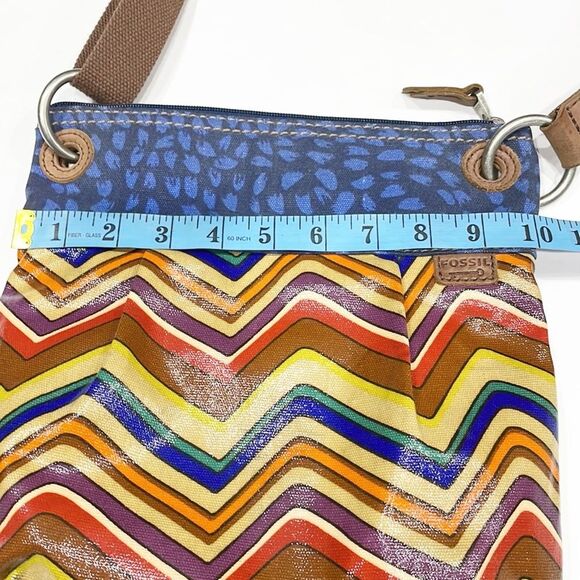 Fossil Crossbody Handbag‎ Womens Coated Canvas Striped Key-Per - Picture 10 of 16